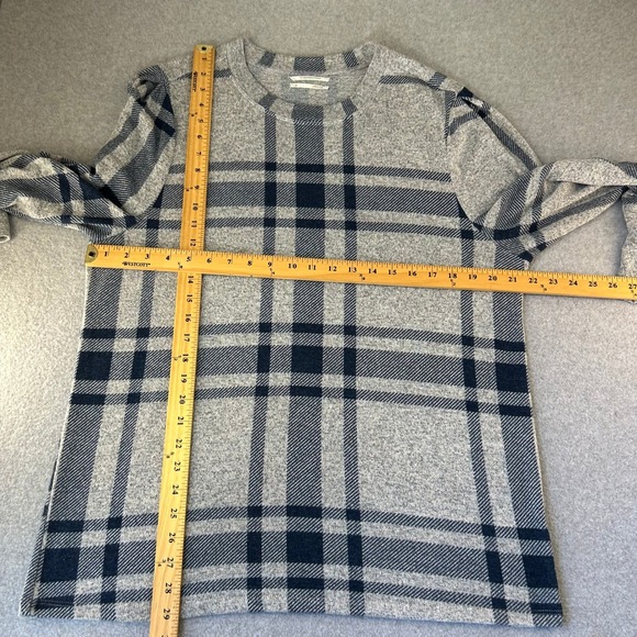 Anthropologie Gray Navy Blue Plaid Sweater Preppy Casual Crew Neck‎ Womens XL - Picture 3 of 13